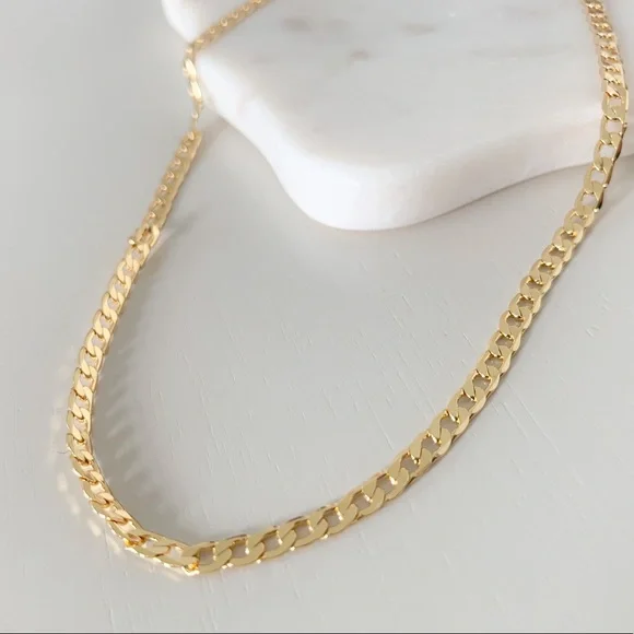 18k Gold Filled Flat Curb Necklace - Picture 2 of 8